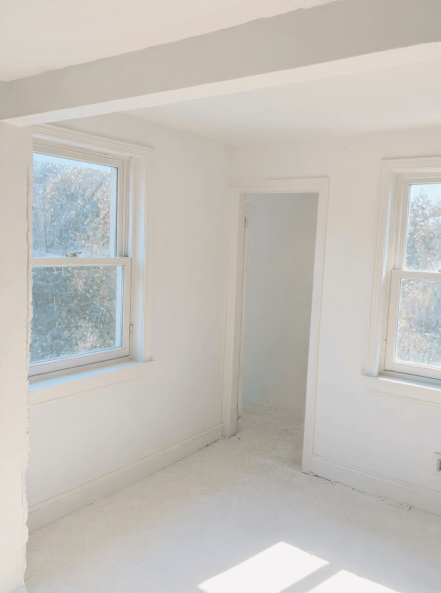 Smoke-damaged room after