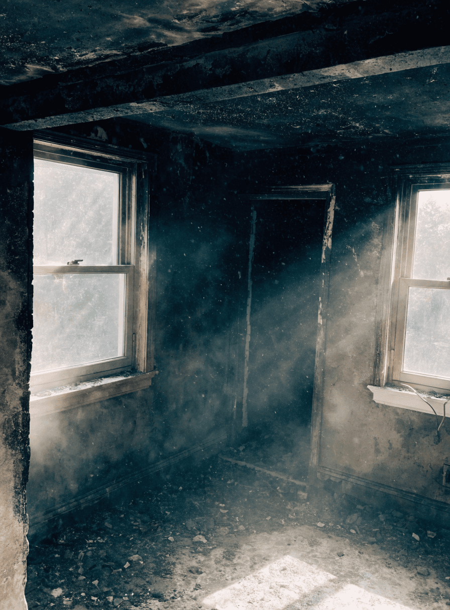 Smoke-damaged room before